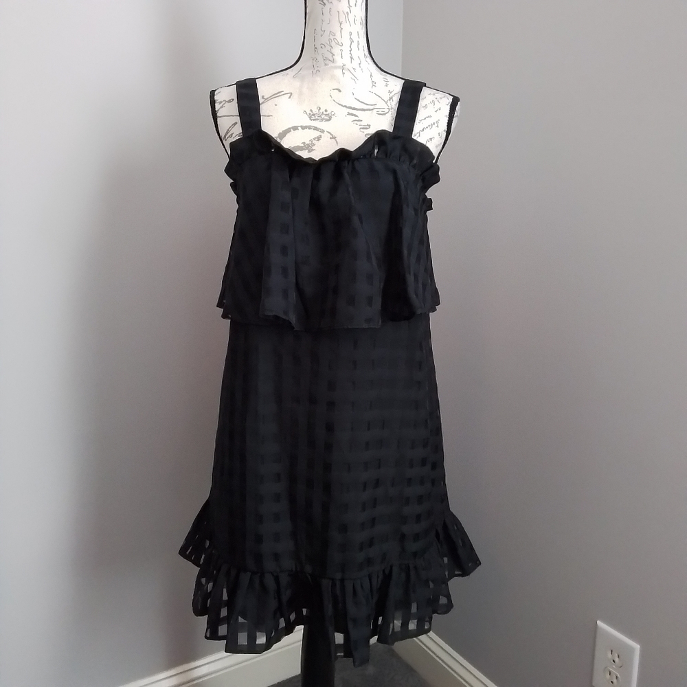 Parker Little Black Dress Checkered Ruffle Mini Dress - S